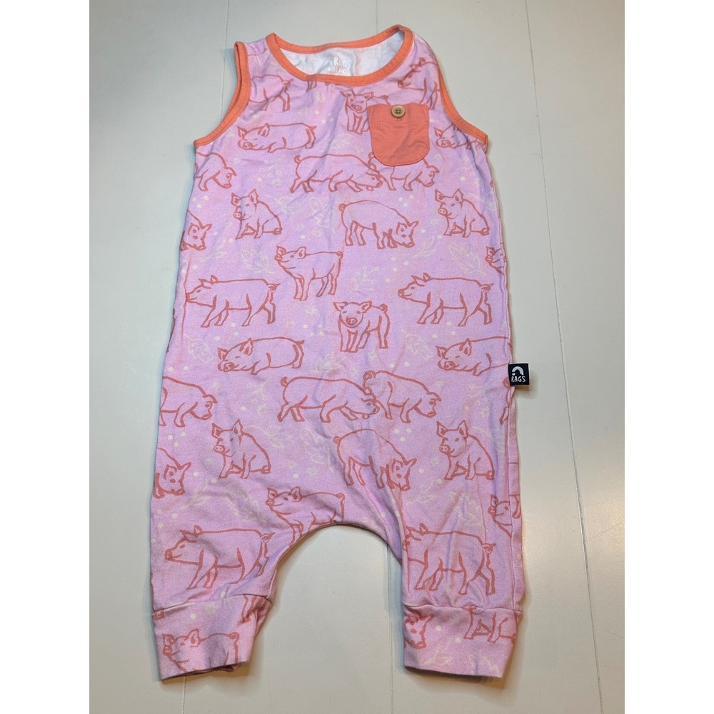 Rags Romper Kids 18-24M Pink Good Pig Print Sleeveless Tank Harem Jumpsuit